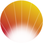 round orange shine icon with sun rays