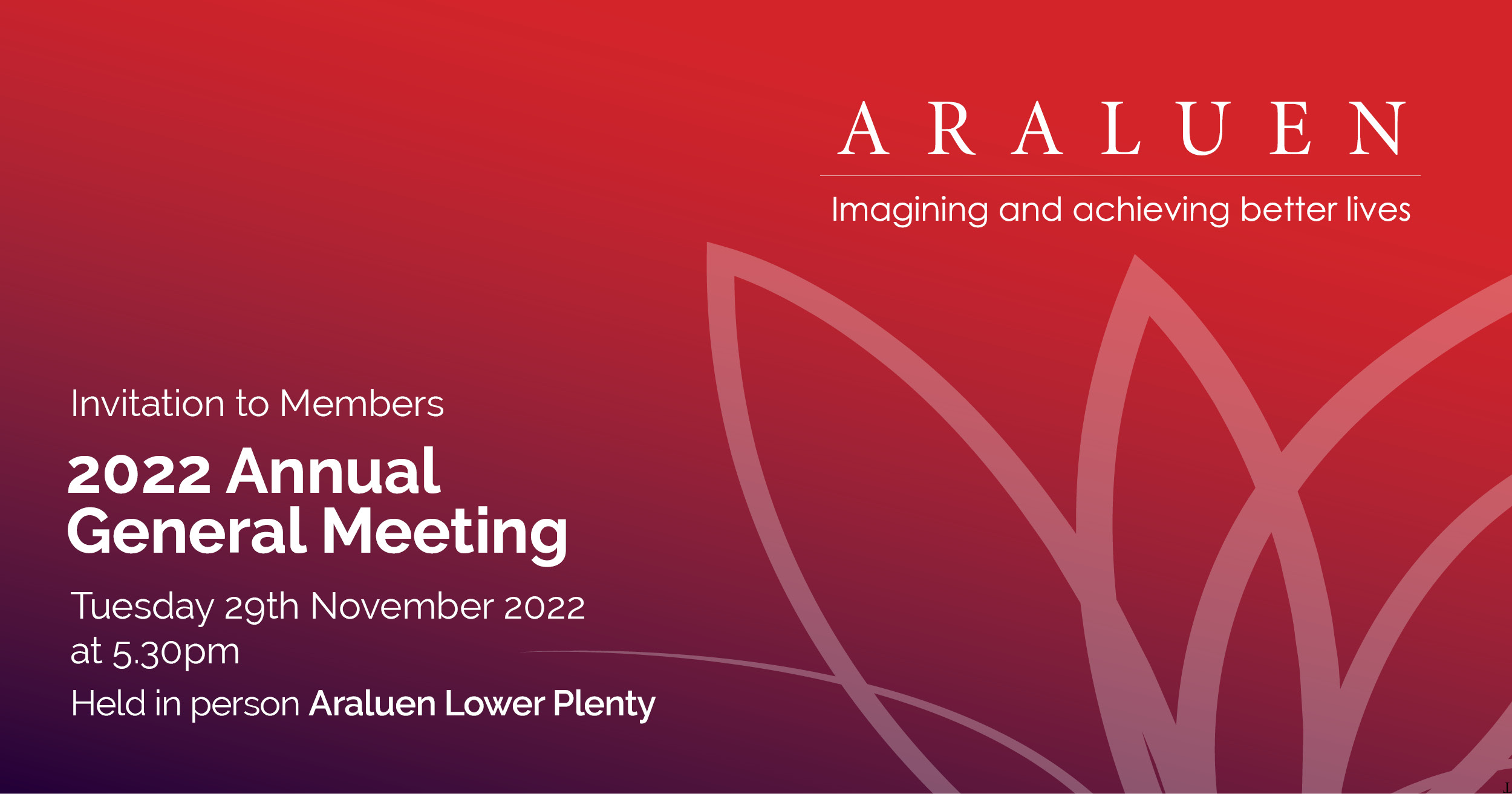 red text block with white text saying Araluen Annual General meeting and details